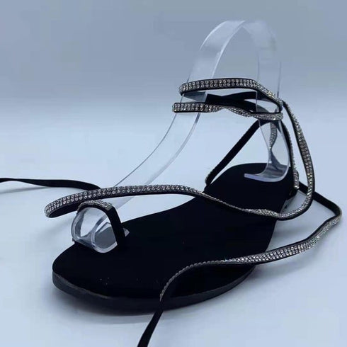 Flip-toe Rhinestone Flat Sandals For Women - ROUTINE FASHION